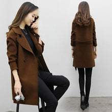 Load image into Gallery viewer, Female Double-breasted Overcoat Long Sleeve Turn-down Collar Slim Fit Women Army Green Woolen Coats Spring Windproof Warm Jacket