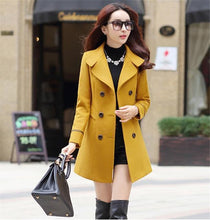 Load image into Gallery viewer, New Autumn Winter Women Woolen Coat Slim Windbreaker Coats Female Fashion Plus size Yellow Wool Blends Jackets Solid color H711