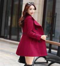Load image into Gallery viewer, New Autumn Winter Women Woolen Coat Slim Windbreaker Coats Female Fashion Plus size Yellow Wool Blends Jackets Solid color H711